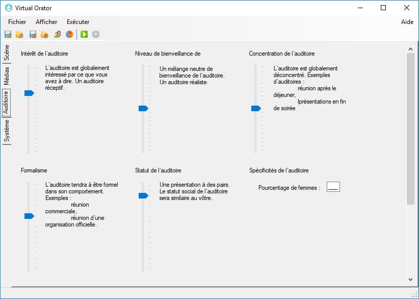 TheInterface of Virtual Orator is shown localized into the French language.